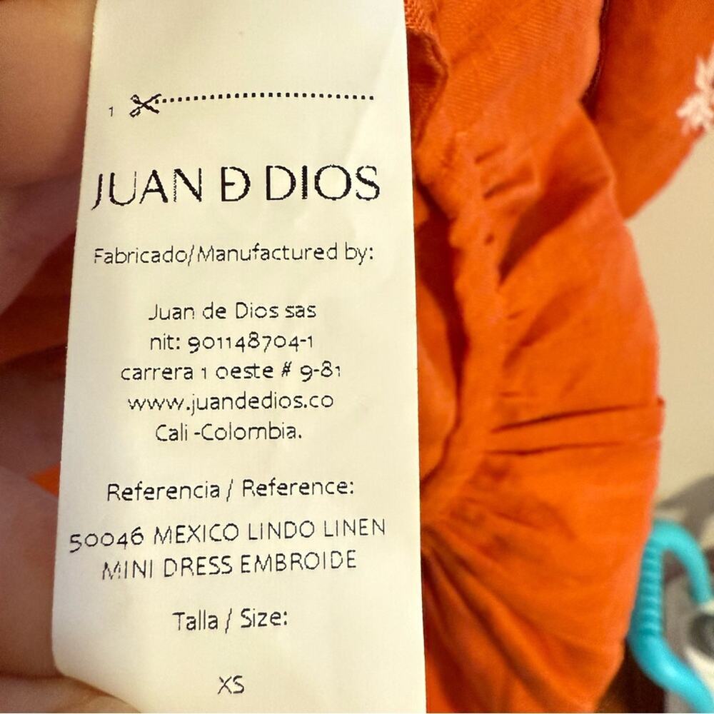 $460 JUAN DE DIOS Mexico Lindo Linen Mini Dress Embroidered SIZE XS Terracotta - Picture 7 of 12